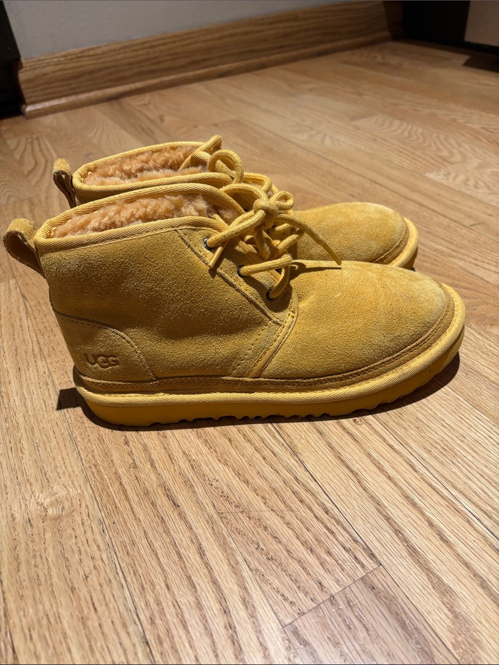 UGG Kids Mustard Yellow Suede Lace-Up Ankle Boots